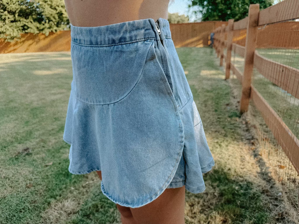 Ruffle Denim Skort